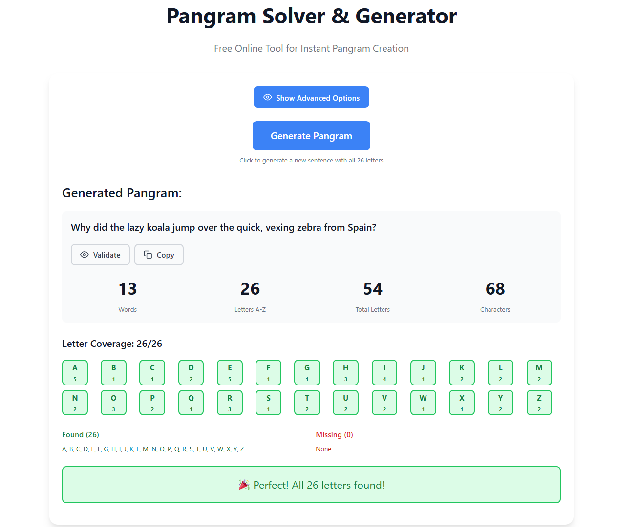 Pangram Solver & Generator new interface 04 aug